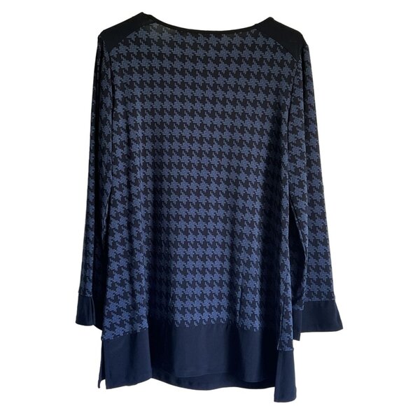 Dennis Basso Long Sleeve Blue Black Houndstooth Print Tunic Top M Artsy Chic - Picture 7 of 7